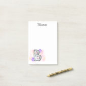 Waterverf letter B met paarse bloemen Post-it® Notes (Op bureau)