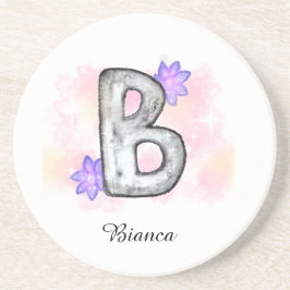 Waterverf letter B met paarse bloemen Zandsteen Onderzetter