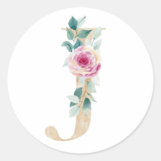 Waterverf letter J met rozen Ronde Sticker (Voorkant)
