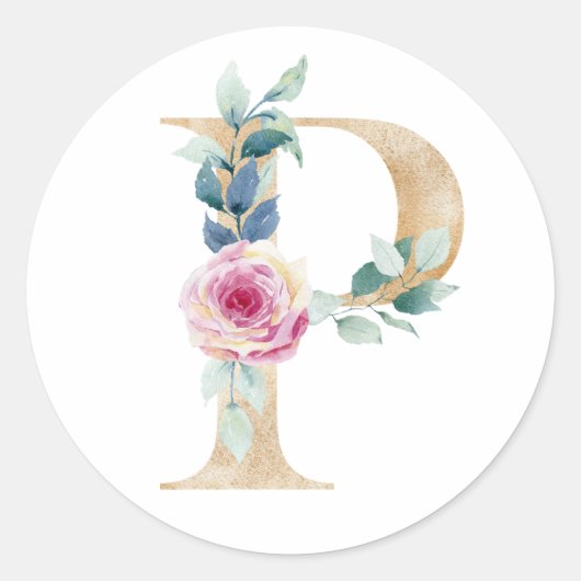 Waterverf letter P met rozen Ronde Sticker (Voorkant)