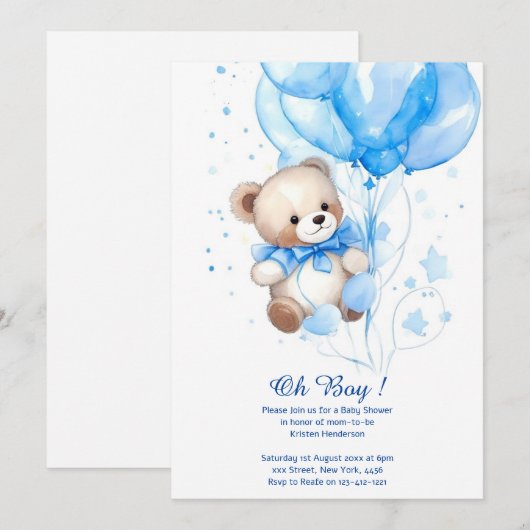 Waterverf Leuk Beer Jongen Baby shower Uitnodiging (Voorkant / Achterkant)