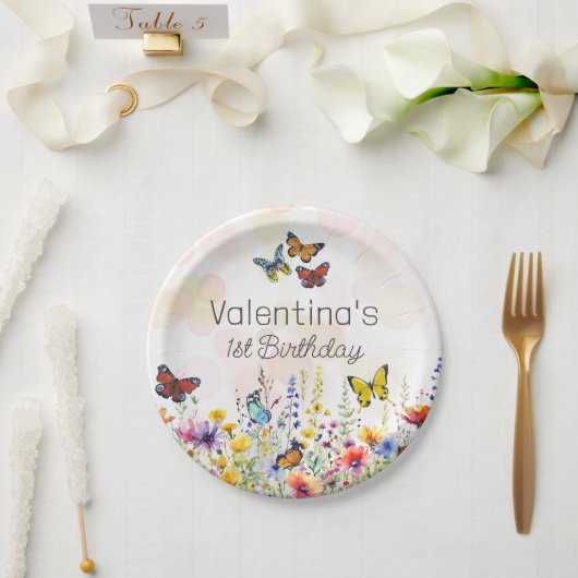 Waterverf Leuk Kleurrijke Wildbloemen & Vlinders Papieren Bordje (Huwelijk)