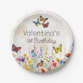 Waterverf Leuk Kleurrijke Wildbloemen & Vlinders Papieren Bordje (Voorkant)