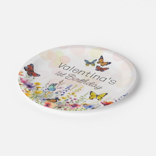 Waterverf Leuk Kleurrijke Wildbloemen & Vlinders Papieren Bordje (Gekanteld)