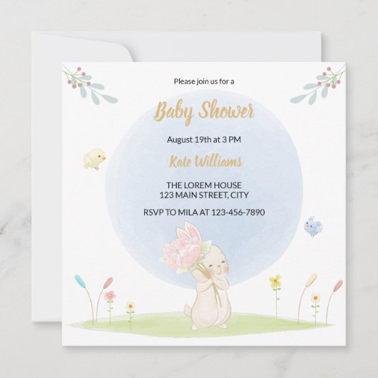 Waterverf Leuk Konijntje Genderneutraal Baby showe Kaart (Voorkant)