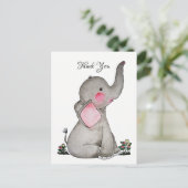 Waterverf Leuke Baby olifant met kleine bloemetjes Briefkaart (Staand voorkant)