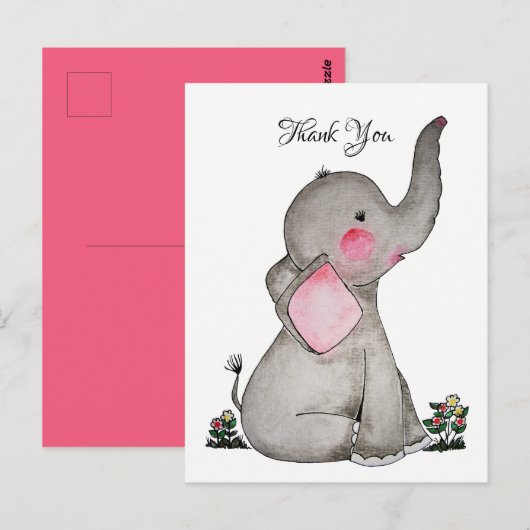 Waterverf Leuke Baby olifant met kleine bloemetjes Briefkaart (Voorkant / Achterkant)