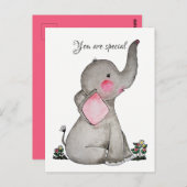 Waterverf Leuke Baby olifant met kleine bloemetjes Briefkaart (Voorkant / Achterkant)