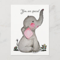 Waterverf Leuke Baby olifant met kleine bloemetjes