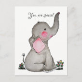 Waterverf Leuke Baby olifant met kleine bloemetjes Briefkaart (Voorkant)