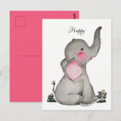 Waterverf Leuke Baby olifant met kleine bloemetjes Briefkaart (Voorkant / Achterkant)