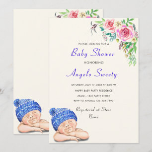 Waterverf Leuke Baby shower Uitnodiging