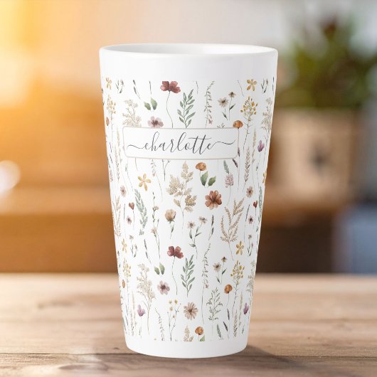 Waterverf Leuke Bloemige Wilde Bloemen Patroon Latte Mok