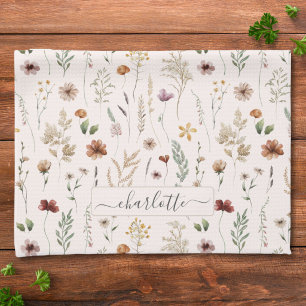 Waterverf Leuke Bloemige Wilde bloemen Patroon Theedoek