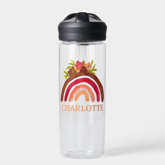 Waterverf Leuke Boho Pastel Floral Modern Regenboo Waterfles (Voorkant)