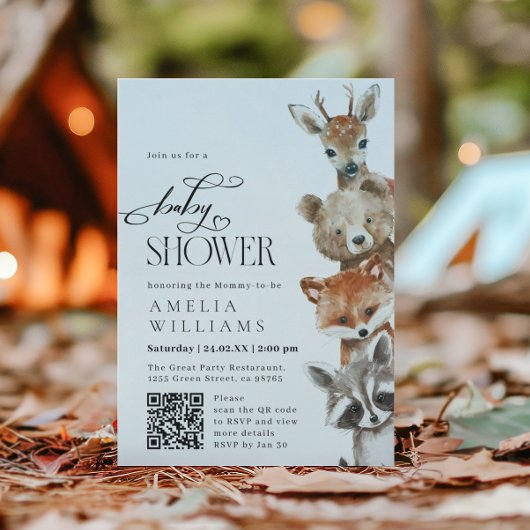 Waterverf Leuke Dieren Moderne QR Code Uitnodiging