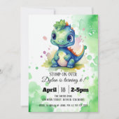 Waterverf Leuke Dinosaurus Groene Jongen Verjaarda Kaart (Voorkant)