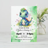 Waterverf Leuke Dinosaurus Groene Jongen Verjaarda Kaart (Staand voorkant)