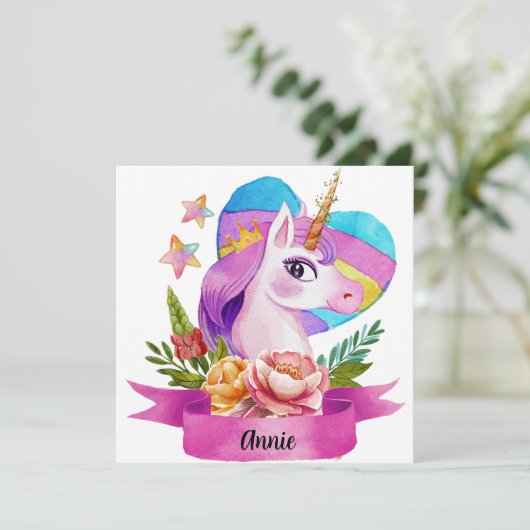 Waterverf Leuke Eenhoorn Hart Aangepaste Naam (Staand voorkant)