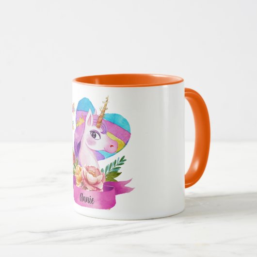 Waterverf Leuke Eenhoorn Hart Aangepaste Naam Mok (Voorkant rechts)