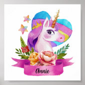 Waterverf Leuke Eenhoorn Hart Aangepaste Naam Poster (Voorkant)