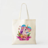Waterverf Leuke Eenhoorn Hart Aangepaste Naam Tote Bag (Voorkant)