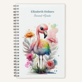 Waterverf Leuke Flamingo met Bloemen Notitieboek