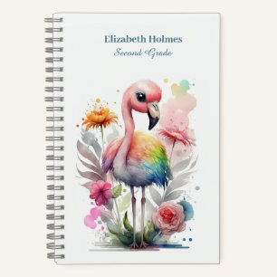 Waterverf Leuke Flamingo met Bloemen Notitieboek