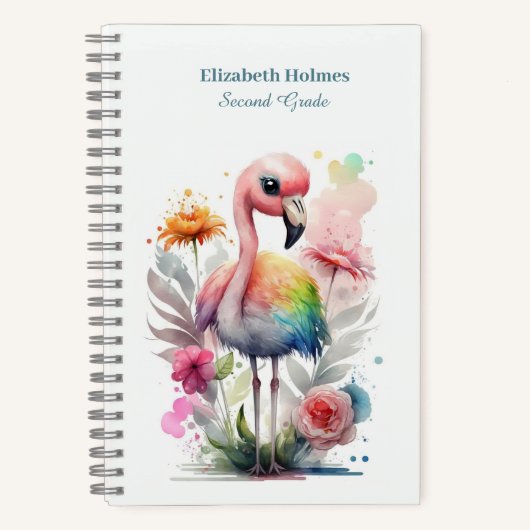 Waterverf Leuke Flamingo met Bloemen Notitieboek (Voorkant)