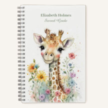 Waterverf Leuke Giraffe met Bloemen