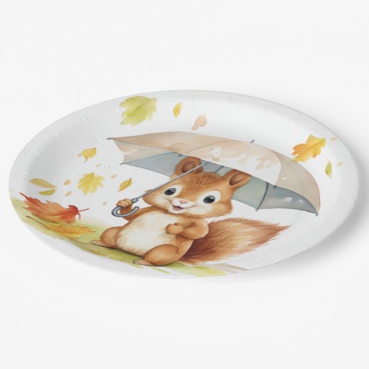 Waterverf Leuke herfst eekhoorn Papieren Bordje (Gekanteld)