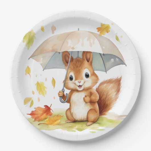 Waterverf Leuke herfst eekhoorn Papieren Bordje (Voorkant)