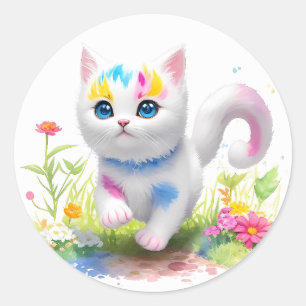 Waterverf Leuke kat Ronde Sticker
