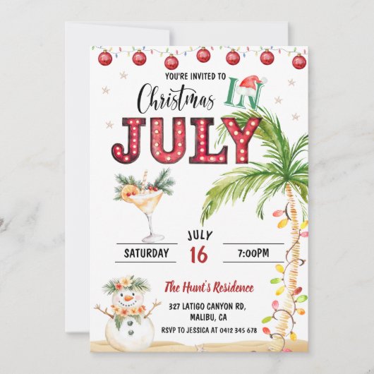 Waterverf Leuke Kerst In Juli Feest Kaart (Voorkant)