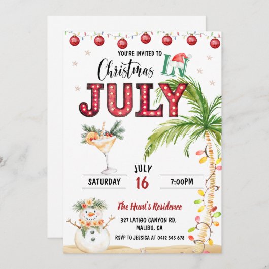 Waterverf Leuke Kerst In Juli Feest Kaart (Voorkant / Achterkant)