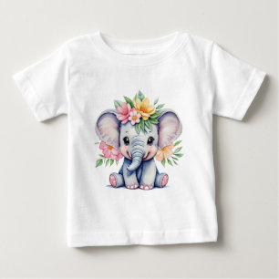 Waterverf Leuke Olifant met bloemetjes