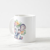 Waterverf Leuke Olifant met bloemetjes Koffiemok (Voorkant links)