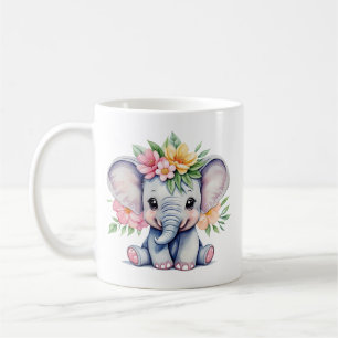 Waterverf Leuke Olifant met bloemetjes Koffiemok