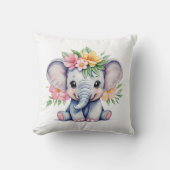 Waterverf Leuke Olifant met bloemetjes Kussen (Voorkant)
