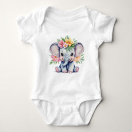 Waterverf Leuke Olifant met bloemetjes Romper