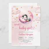 Waterverf leuke pinguïn meisje baby shower kaart (Voorkant / Achterkant)