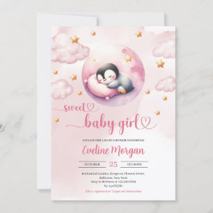 Waterverf leuke pinguïn meisje baby shower kaart