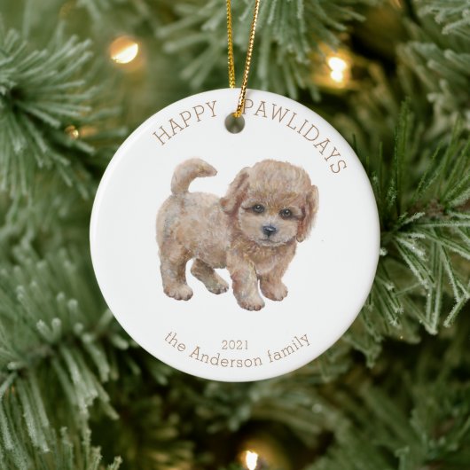 waterverf leuke puppy pawliday keramisch ornament (Boom)