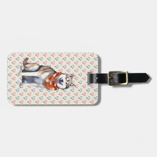 Waterverf Leuke Siberische Husky Dog Bagagelabel (Voorkant horizontaal)