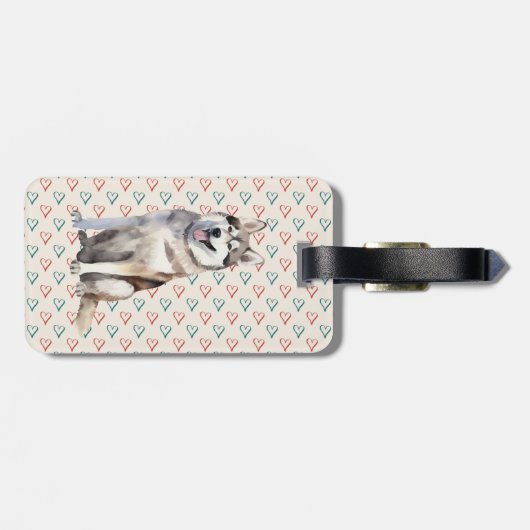 Waterverf Leuke Siberische Husky Dog Bagagelabel (Achterkant horizontaal)