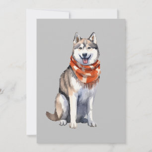 Waterverf Leuke Siberische Husky Dog Feestdagenkaart