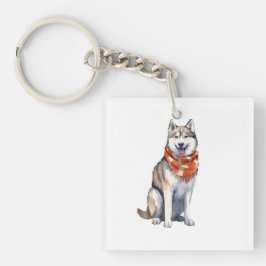 Waterverf Leuke Siberische Husky Dog Sleutelhanger
