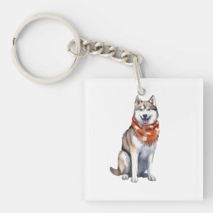 Waterverf Leuke Siberische Husky Dog Sleutelhanger