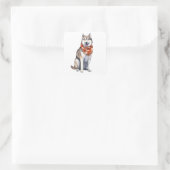 Waterverf Leuke Siberische Husky Dog Vierkante Sticker (Tas)