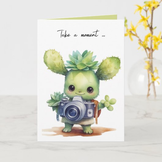 Waterverf Leuke Succulent met Camera Kaart (Gele Bloem)